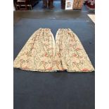 A Pair of Chinoiserie Floral and Bird Pattern Pleated Curtains