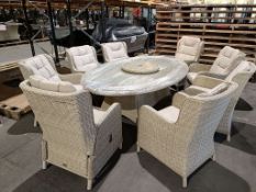 Bramblecrest Set A268 Chedworth 220cm Elliptical Table w/ Lazy Susan, 5x Armchairs, 2x