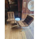 A Pair of 1970s-Style Chrome and Bouclé Sling Chairs, in the manner of Peter Hoyte. These chairs