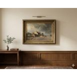 Oil painting, framed. "Fishing boat at low tide on the River Colne at Rowhedge" by Marcus Holley