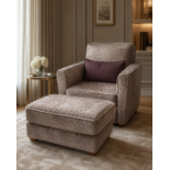 A Contemporary Tailored Armchair and Coordinating Ottoman in Textured Cut-Velvet Fabric A stylish