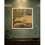 A Japanese Edo Rimpa School Style Print of Mandarin Ducks, A high-quality square decorative colour