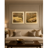 A pair of Japanese Edo Rimpa School Style Print of Mandarin Ducks, A high-quality square