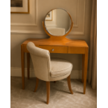 A Luxury Art Deco Style Birds Eye Maple Dressing Table and Coordinating Upholstered Vanity Stool
