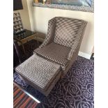 A Contemporary Art Deco Revival Wingback Accent Chair and Matching Footstool An elegant armchair and
