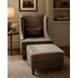 A Contemporary Art Deco Revival Wingback Accent Chair and Matching Footstool An elegant armchair and