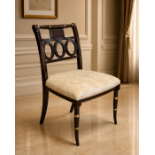 An Elegant Regency Revival Ebonised and Gilt Desk Side Chair designed in the classical Regency