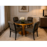 An Art Deco Style Maple and Black Glass Dining Table Suite by Francesco Molon, with Four Chairs A