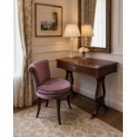 A Regency Style Mahogany Lyre-Leg Dressing Table / Desk and Coordinating Upholstered Vanity Chair