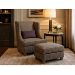 A Contemporary Art Deco Revival Wingback Accent Chair and Matching Footstool An elegant armchair and