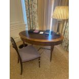 A Regency Style Mahogany Oval Writing Table and Coordinating Hepplewhite Style Shield-Back Chair The