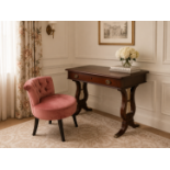A Regency Style Mahogany Lyre-Leg Dressing Table / Desk and Coordinating Velvet Vanity Chair The