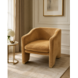 Contemporary Armchair in Old Gold Velvet An elegant, low-profile contemporary style armchair,