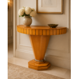 A Luxury Art Deco Style Figured Maple Demi-Lune Console Table by Francesca Molon the table