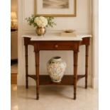 A Regency Revival Mahogany and White Marble Console Table The table features a figured white