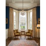 A Luxury Window Drapery Suite Comprising Silk Interlined Curtains and Coordinating Show Drapes A