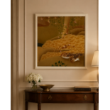 A Japanese Edo Rimpa School Style Print of Mandarin Ducks, A high-quality square decorative colour