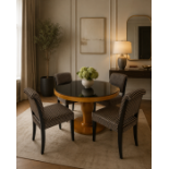 An Art Deco Style Maple and Black Glass Dining Table Suite by Francesco Molon, with Four Chairs A