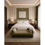 A Bespoke Luxury Super-King Bedstead Ensemble with Integrated Rosewood and Leather Headboard An