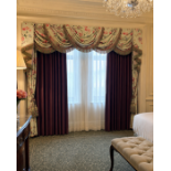 Two Pairs of Luxury Interlined Silk Drapes with Ornate Floral Swags, Tails, and Jabots An