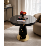 Contemporary Gilt-Splashed Black Lacquer Pedestal Side Table An exceptional, bespoke contemporary