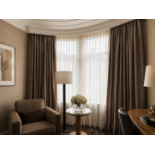 A Luxury Window Drapery Collection Comprising Three Pairs of Patterned Silk Interlined Curtains A