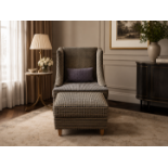 A pair of Contemporary Art Deco Revival Wingback Accent Chair and Matching Footstool An elegant