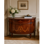 A George III Style Inlaid Mahogany Demilune Commode The commode features a semi-elliptical (