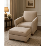A Pair of Contemporary Fully Upholstered Armchairs and Matching Footstool A high-end, contemporary