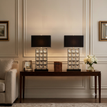 A Pair of 'Giotto' Chrome Table Lamps by Porta Romana A matching pair table lamps by the luxury