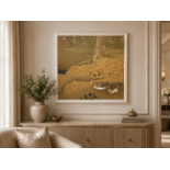 A Japanese Edo Rimpa School Style Print of Mandarin Ducks, A high-quality square decorative colour
