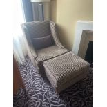 A Contemporary Art Deco Revival Wingback Accent Chair and Matching Footstool An elegant armchair and