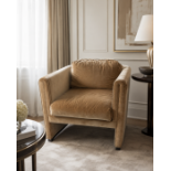 Contemporary Armchair in Old Gold Velvet An elegant and inviting contemporary style lounge armchair,