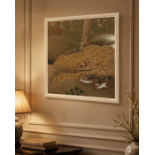 A Japanese Edo Rimpa School Style Print of Mandarin Ducks, A high-quality square decorative colour