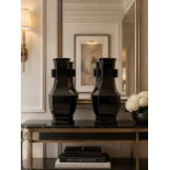 A Premium Contemporary Asiatides Black Gloss Hexagonal Ceramic Baluster VaseAn exceptional, large-