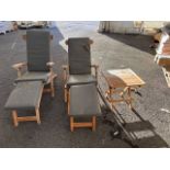 Richmond Teak Steamer Chairs x2 with Cushions and Folding Coffee Table