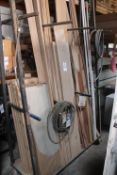 ASSORTED WOOD w/ 12 FT. ROLLING RACK