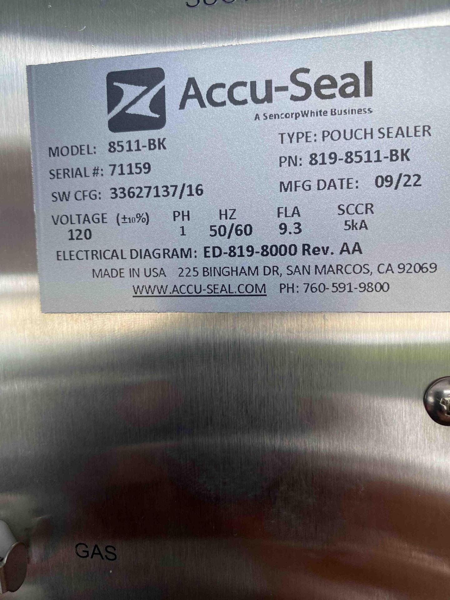 Accu‑Seal Model 8511BK Pouch Sealer – 2022, Touchscreen ...