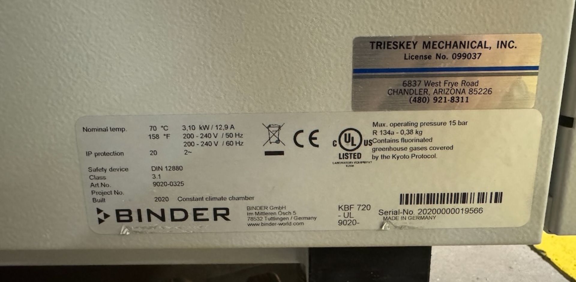 Binder Humidity Chamber, model KBF 720, 158 degrees nominal temperature ...