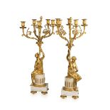 ANTIQUE 19thC FRENCH PAIR OF LOUIS XVI STYLE ORMOLU FIVE-LIGHT CANDELABRA c.1880