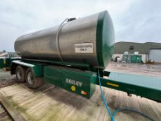 2014 Bailey 16T dual axle water bowser with sprung drawbar, air brakes, two locker boxes, super