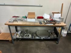 WOODEN TOP WORKBENCH WITH CONTENTS