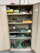 W.H. HARPER CO. DEVON 5 SHELF METAL STORAGE CABINET, 2 DOOR. MISC. TOOLS, SUPPLIES AND METAL PARTS