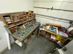 2X SHOP BENCHES LOADED W/ LARGE ASSORTMENT OF HONING, GRINDING, CUTOFF WHEELS