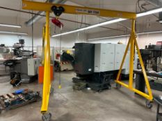 LIFTTECH MOBILE, 2 TON BRIDGE CRANE ON CASTORED WHEELS W/ 500LB WINCH AND HOOK