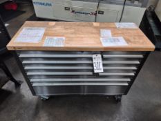 TRINITY METAL FINISH ROLLING WORKSHOP BENCH WITH WOODEN TABLE TOP