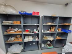 (4) METAL STORAGE SHELVES WITH CONTENTS