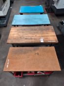(4) METAL BASE WORKSHOP TABLES WITH WOODEN TABLE TOPS
