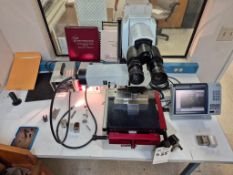 MULTI-MEASURE MICROSCOPE QC200, QUADRA-CHEK 300 DRO, .5 MICRON SCALES, OLYMPUS REFLECTED OPTICS