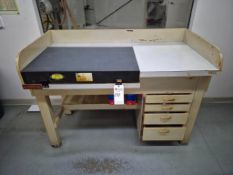 WORKSHOP BENCH AND GRANITE SURFACE PLATE WITH MISC. TOOLING & EQUIPMENT